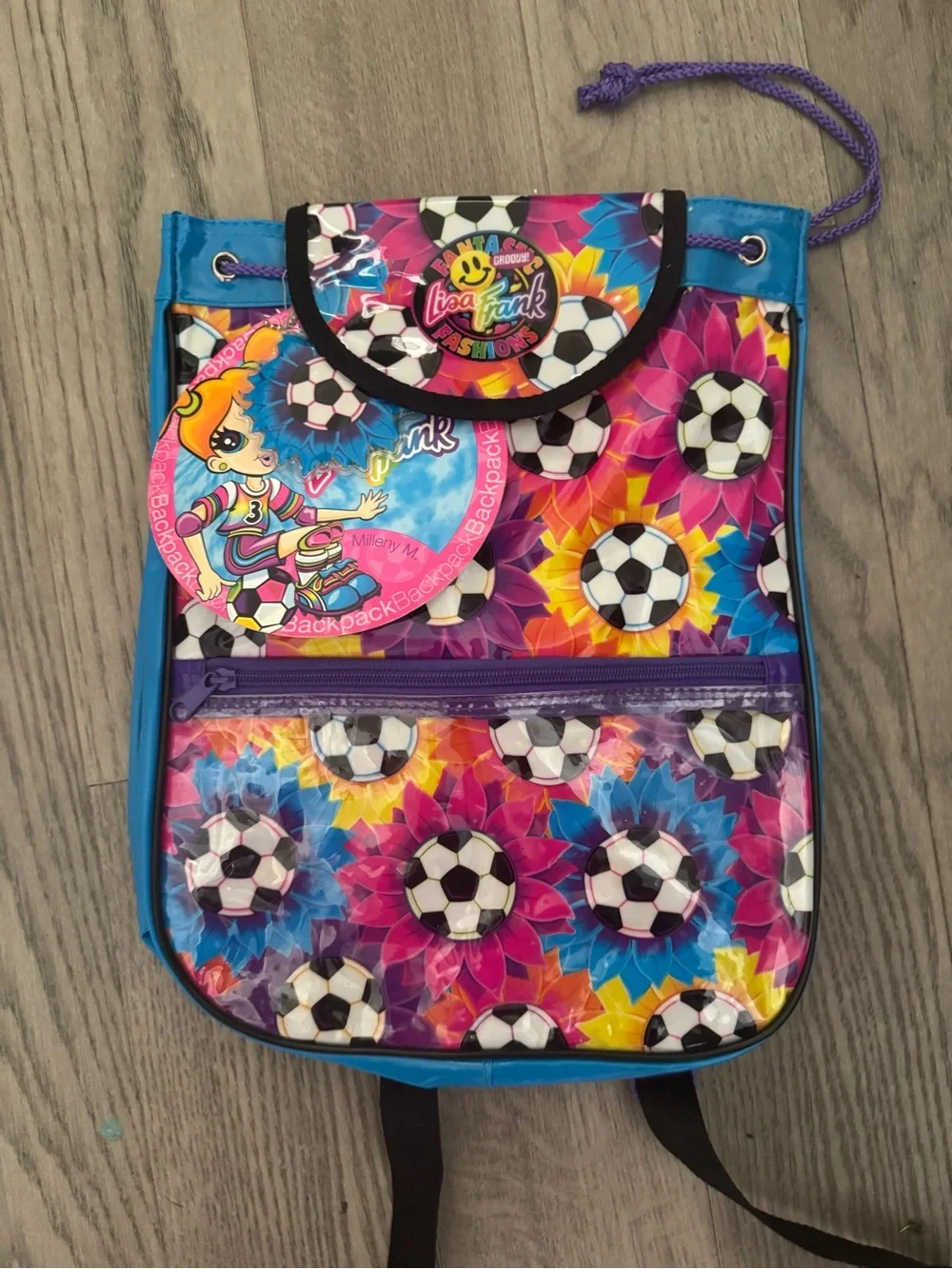 Lisa Frank Blue and Purple Drawstring Pouch